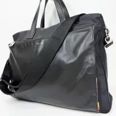 ポールスミス ビジネスバッグ 2way マルチストライプ レザー ナイロン　黒