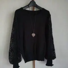 袖レースニット　ブラック