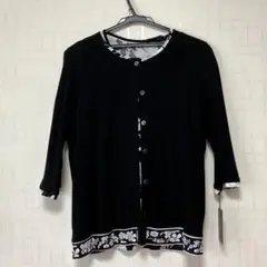 VerniceFresca黒　花柄デザイン 七分袖カーディガン・トップスセット