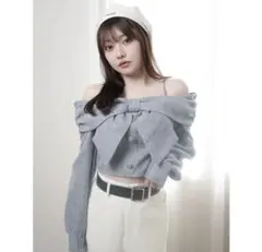 lip service リボンオフショルロングスリーブトップス 青　ブルー