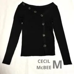 ☆美品CECIL McBEE黒リブ編みカーディガンMサイズ ボタン付デザイン