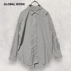 グローバルワーク シャツ ブラウス M グレー ストライプ 長袖 シンプル