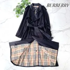 バーバリーズ　ヴィンテージ　ロング丈　ベルト付　トレンチコート　ノバチェック　黒