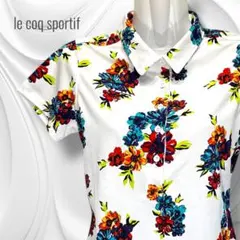 ✨美品✨ルコックスポルティフ ゴルフ 花柄総柄 半袖ポロシャツ M 夏ゴルフに