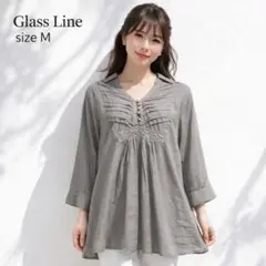 【美品】✨️グラスライン　チュニック ブラウス M グレー 綿100 レース切替