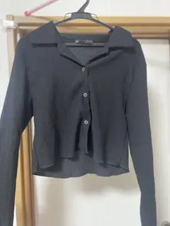 リブ編み ブラック カーディガン