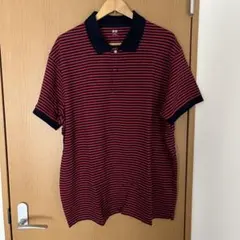 UNIQLO 3XL 赤とネイビー ストライプ ポロシャツ
