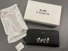 新品未使用品！箱、保存袋付き！COACH スヌーピー刺繍 長財布 ブラック