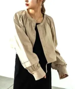 ミスティック『F』３WAY スタンドギャザー ショートシャツ ブラウス 大人綺麗のサムネイル