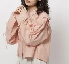 美品 niko and... 春服　ストライプシャツ　マーセリボンスリーブシャツ