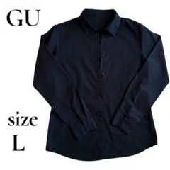 【美品】GU レギュラーシャツ 長袖 L 紺色 ネイビー オフィスカジュアル通勤のサムネイル