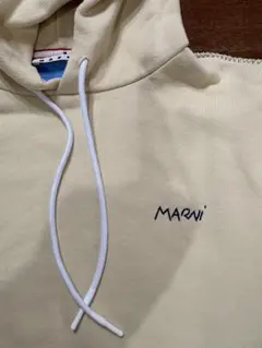 MARNI ロゴ プルオーバー パーカー縫い合わせベージュ ブルー サイズ48