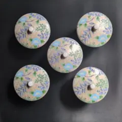 茶味清風 前畑陶器 蓋付き 花銀彩 5客 庫山窯 湯呑み
