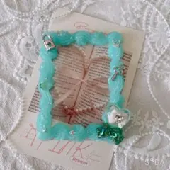 ⟡.·ぷっくりハート＆リボンなトレカケース⟡.· グリーン ホイップデコ B8