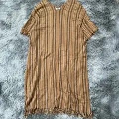 美品✨【LEPSIM】リネン混❗ ストライプカットソーワンピース 半袖 F
