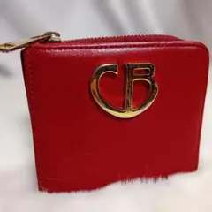 ブルーレーベル クレストブリッジ　　レザー　二つ折り財布　ロゴ　赤