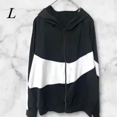 フード付きジャージジャケット　L　ブラック/ホワイト