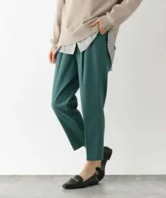 グローバルワーク　あったかウツクシルエット　テーパードパンツ　グリーン　L