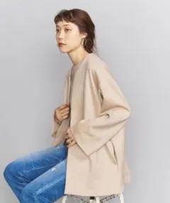 BEAUTY&YOUTH BY スウェードライクダンボールノーカラーカーディガン