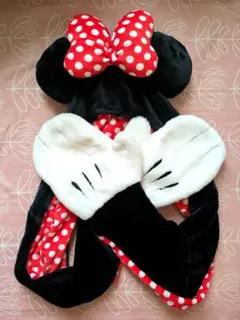 【即購入可】ディズニーミニー水玉 ドット マフラー手袋ファンキャップ帽子