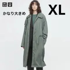 大きい超美品★ユニクロU★ナイロン素材フード収納ゆったりスプリングコート・カーキ