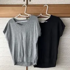 GU 新品同様　グレー・ブラック Vネック半袖 2点セット色違い　Mサイズ