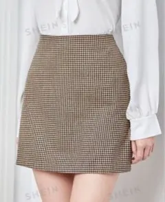 SHEIN シーイン 未使用 千鳥格子 ブラウン タイトスカート Ｓ