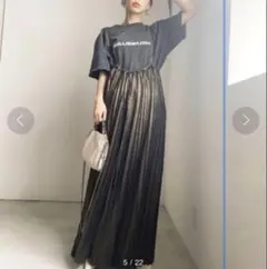 アメリヴィンテージ ラメ プリーツ　サスペンダー　パンツ　黒×ゴールド　Mのサムネイル