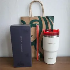 海外限定 スターバックス タンブラー ステンレス ストロー アイボリー×レッド