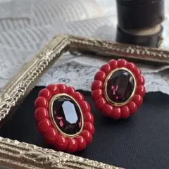 【希少】ヴィンテージ スワロフスキー イヤリング パープルストーン 赤