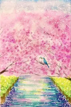 鳥と桜の手描きパステル画 B4サイズ 鳥と桜の手描きパステル画 B4サイズ - メルカリ
