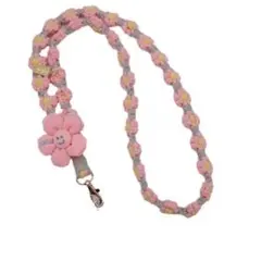 花柄 スマホストラップ ピンク×グレー 花モチーフ付きスマホショルダーストラップ
