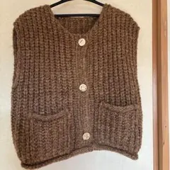 ブラウン ニットベスト Fサイズ ボタン付き