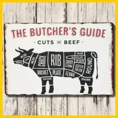 ブリキ看板 ブッチャーガイド 牛ビーフ アメリカン雑貨 焼肉ステーキ カット部位