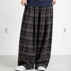 studio CLIP ボリュームワイドイージーパンツ ブルーチェック