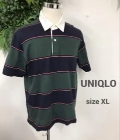 UNIQLO　ラガーポロシャツ　XL　ネイビー／グリーン／ピンク　ボーダー柄