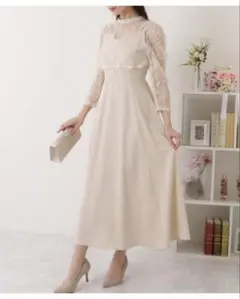 Lace ladies レース切り替え ハイネック ロングワンピース ドレスのサムネイル