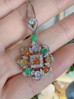 R2M-0747天然本翡翠《本物保証》カラフル翡翠ペンダント