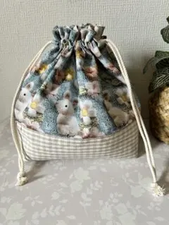 花柄動物プリント巾着袋 中型