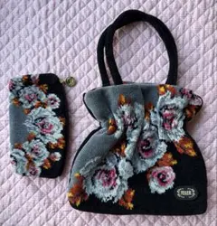 FELLER フラワープリント 巾着バッグ　ミニポーチ付き