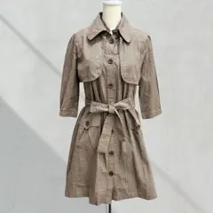 綿100％ 上品 ボレロセット チェック柄 ワンピース ウエストリボン LL