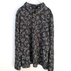 ラ・マニエール 花柄 襟付きトップス 黒 レトロ M〜L相当