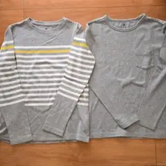 ユニクロ長袖カットソー グレー ストライプ150