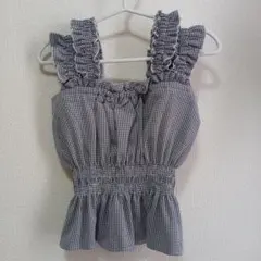 【最終価格】ビスチェ　ギンガムチェック　フリルトップス　キャミ　シャーリング