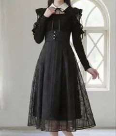 デコルテオープンシアーチェックスカートドッキングワンピース