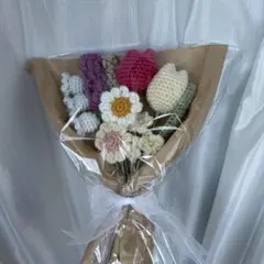 【即購入可】編み物　枯れない花束　ウールフラワー　ピンク　大きめブーケ◎