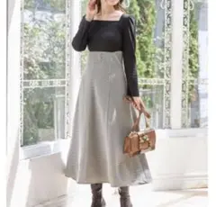 トッコクローゼット 飾り釦付きバックレースアップ千鳥柄ドッキングワンピース M