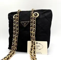 希少 プラダ チェーン ショルダーバッグ ミニ 三角ロゴ キルティング ナイロン