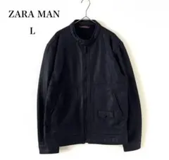 ZARA MAN レザー風スウェットブルゾン L 黒 光沢