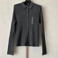 未使用●ユニクロ●メリノ リブポロカーディガン グレー 薄手●L